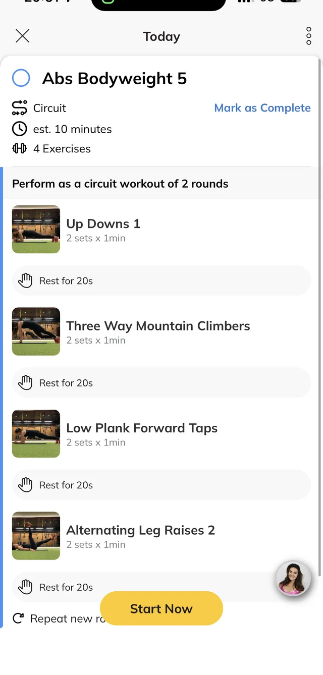 Daily 10-minute abs workout in the app