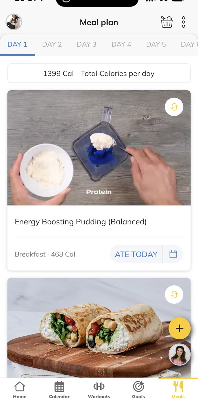 Weekly meal plan in the app